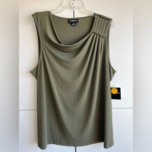 NWT Liz Claiborne. Women’s Olive Green Pleated Shoulder Tank Top Size XL